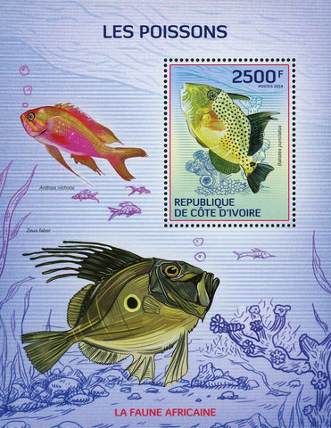 Fish Stamp Zeus Faber Anthias Nicholsi Balistes Punctatus S/S MNH #1513 / Bl.189