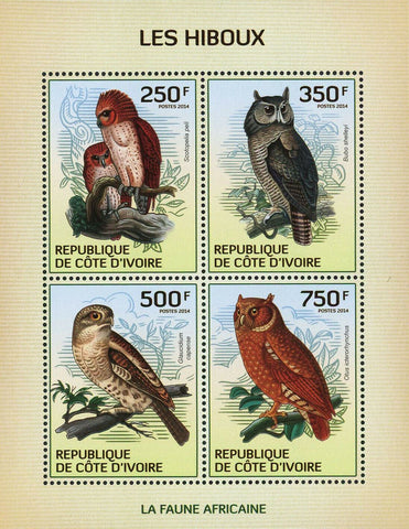 Owl Stamp Bird Scotopelia Peli Glaucidium Capense Bubo Shelleyi S/S MNH #1549