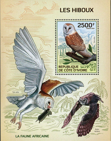 Owl Stamp Bird Tyto Alba Bubo Lacteus African Fauna S/S MNH #1553 / Bl.197
