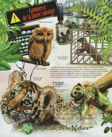 Wild Fauna Stamp Commerce Owl Monkey Tiger Imperforated Sov. Sheet MNH