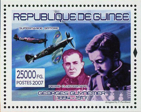 George Guynemer Stamp Supermarine Spitfire Didier Daurat La Grosse Airplane S/S