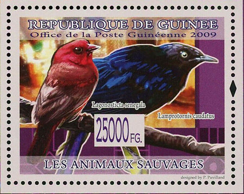 Birds Stamp Lagonosticta Senegala Lamprotornis Caudatus Coracias Abyssinica S/S