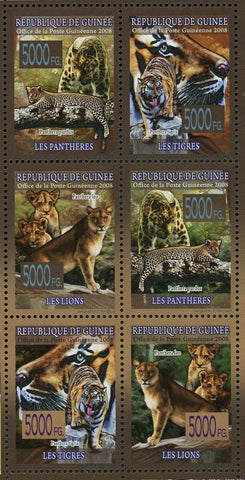 Wild Animal Stamp Panther Lions Tigers Panthera Leo S/S MNH #5589-5594