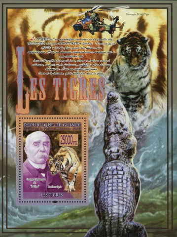 Tigers Stamp Panthera Tigris George Clemenceau Eurocopter EC-665 Helicopter S/S