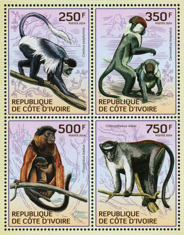 Primates Stamp Colobus Polykomos Cercocebus Torquatus S/S MNH #1614-1617
