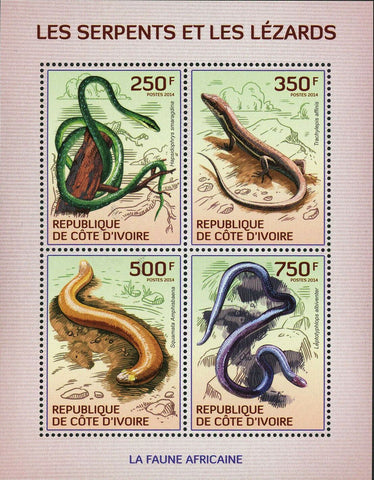 Snakes Lizards Stamps Trachylepis Affinis Hapsidophrys Smaragdina S/S MNH #1529