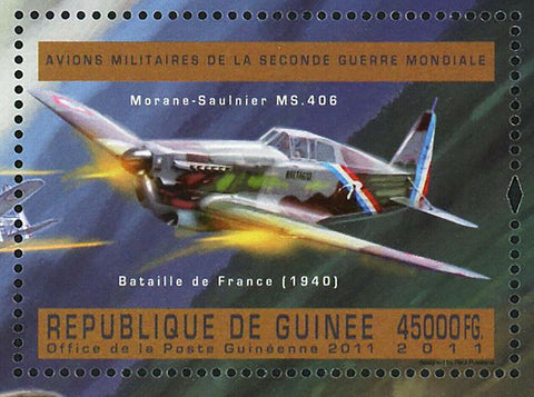 French Military Aircrafts Stamp Morane-Saulnier MS 406 Airplane Military S/S MNH