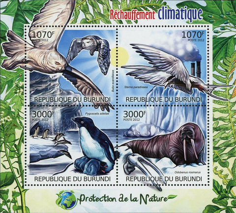 Global Warming Stamp Bubo Scandiacus Sterna Paradisaea Pygoscelis Adeliae S/S