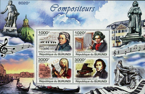 Composers Stamp Mozart Chopin Vivaldi Beethoven S/S MNH #2158-2161 / Bl. 174