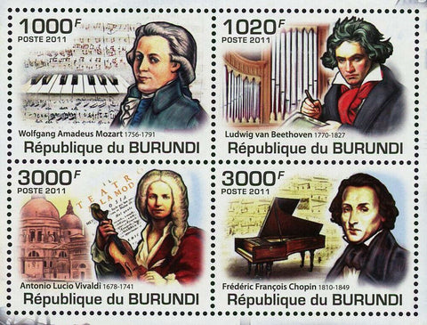 Composers Stamp Mozart Chopin Vivaldi Beethoven S/S MNH #2158-2161 / Bl. 174