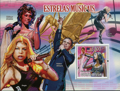 Famous Musicians Stamp Whitney Houston Fergie Beyonce Robbie Williams S/S MNH