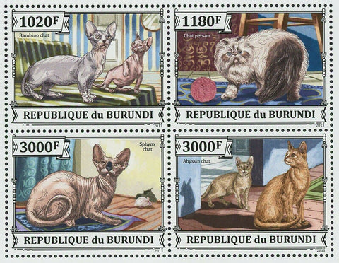 Cats Stamp Sphynx Bambino Abyssin Persian S/S MNH #3248-3251