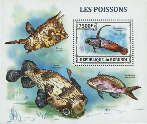 Fish Stamp Lactoria Cornuta Diodon Holocanthus S/S MNH #3222 / Bl.368