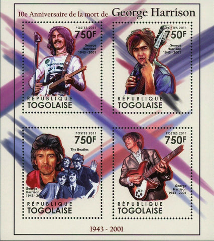 George Harrison Stamp The Beatles Music Band Souvenir Sheet MNH #4044-4047