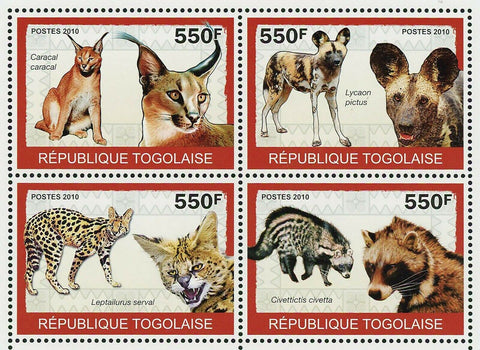 Wild Cat Stamp Caracal Caracal Civettictis Civetta Souvenir Sheet MNH #3459-3462