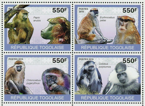 Monkeys Stamp Papio Anubis Colobus Polykomos Souvenir Sheet MNH #3484-3487