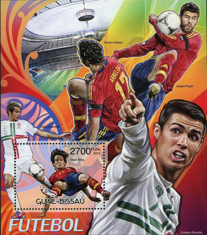 Soccer Stamp Cristiano Ronaldo Pique David Silva Souvenir S. MNH #6144 / Bl.1089