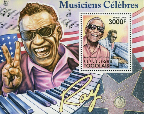 Ray Charles Stamp Famous Musicians Music Souvenir Sheet MNH #4288 / Bl.668