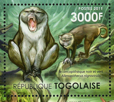 The Congo River Basin Stamp Crocodile Primates S/S MNH #4229 / Bl.648