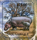 Hippos Stamp Hippopotamus Amphibius Wild Animal S/S MNH #4979 / Bl.513