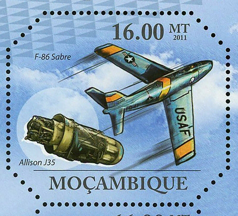 Jet Engines Stamp Aircrafts F-86 Sabre Allison J35 Grumman F9F Panther S/S MNH