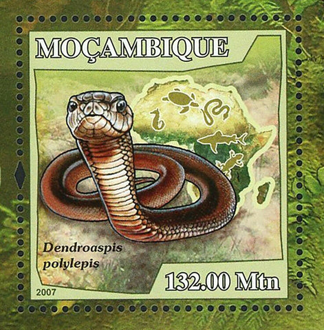 Snakes Stamp Dendroaspis Polylepis Reptiles Souvenir Sheet MNH #3004 / Bl.223