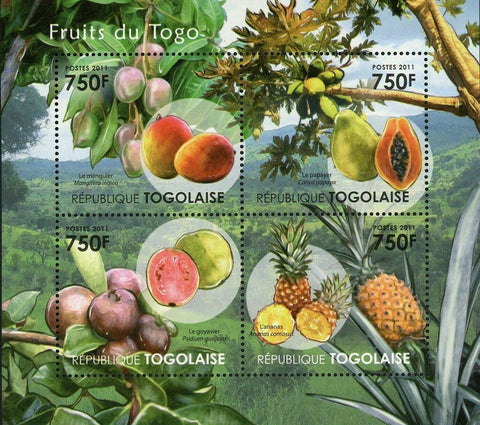 Fruits of Togo Stamp Guava Mango Papaya Pineapple Souvenir Sheet MNH #4112-4115