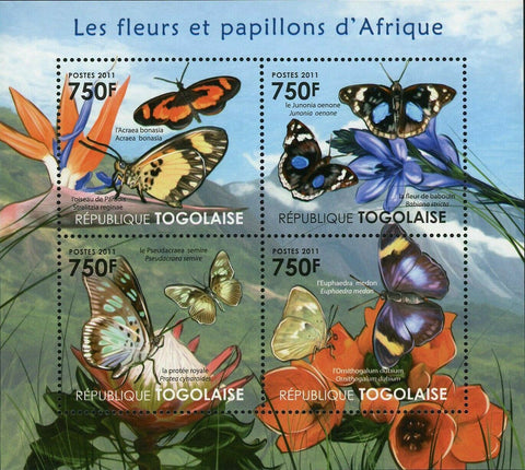 Butterflies & Flowers of Africa Stamp Acraea Bonasia Protea Cynaroides S/S MNH