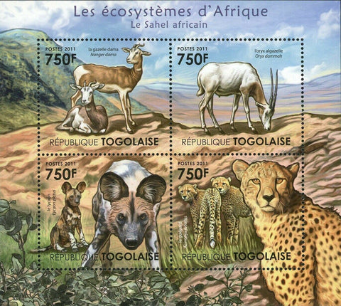 The African Sahel Stamp Gazelle Nager Dama Wild Dog S/S MNH #4205-4208