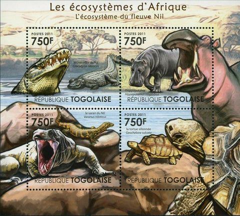 Ecosystem River Nile Stamp Crocodile Varanus Niloticus S/S MNH #4173-4176