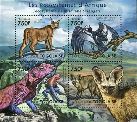 The Serengeti Savanna Stamp Caracal Lizard Agama Souvenir Sheet MNH #4169-4172