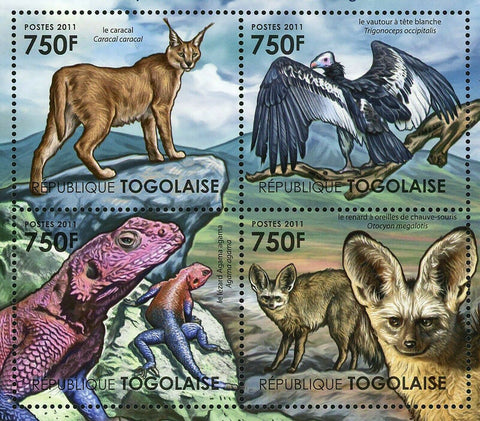 The Serengeti Savanna Stamp Caracal Lizard Agama Souvenir Sheet MNH #4169-4172