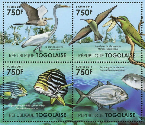 Fauna of Mangroves Stamp Great Egret Oriental Sweetlips Fish S/S MNH #4157-5160