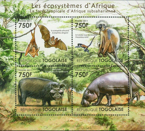 Fauna Tropical Forest Sub Saharan Stamp Giant Forest Hog Bat S/S MNH #4145-4148