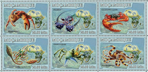 Crustaceans Stamp Genus Ocypode Panulirus Birgus Latro S/S MNH #2943-2948