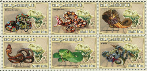 Snakes Stamp Cobras Bitis Nasicornis Thelotornis Kirtlandii S/S MNH #2998-3003