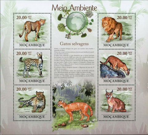 Wild Cat Stamp Acinonyx Jubatus Leptailurus Serval Panthera Pardus S/S MNH #3566