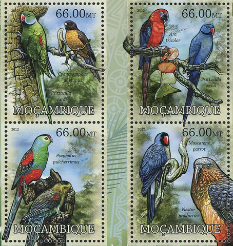 Parrots Stamp Bird Psittacula Wardi Cyanoramphus Ulietanus S/S MNH #5846-5849