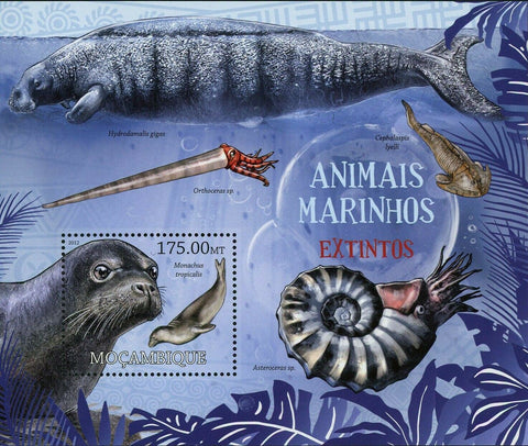 Marine Animals Stamp Monachus Tropicalis Orthoceras sp. S/S MNH #5835/ Bl.640