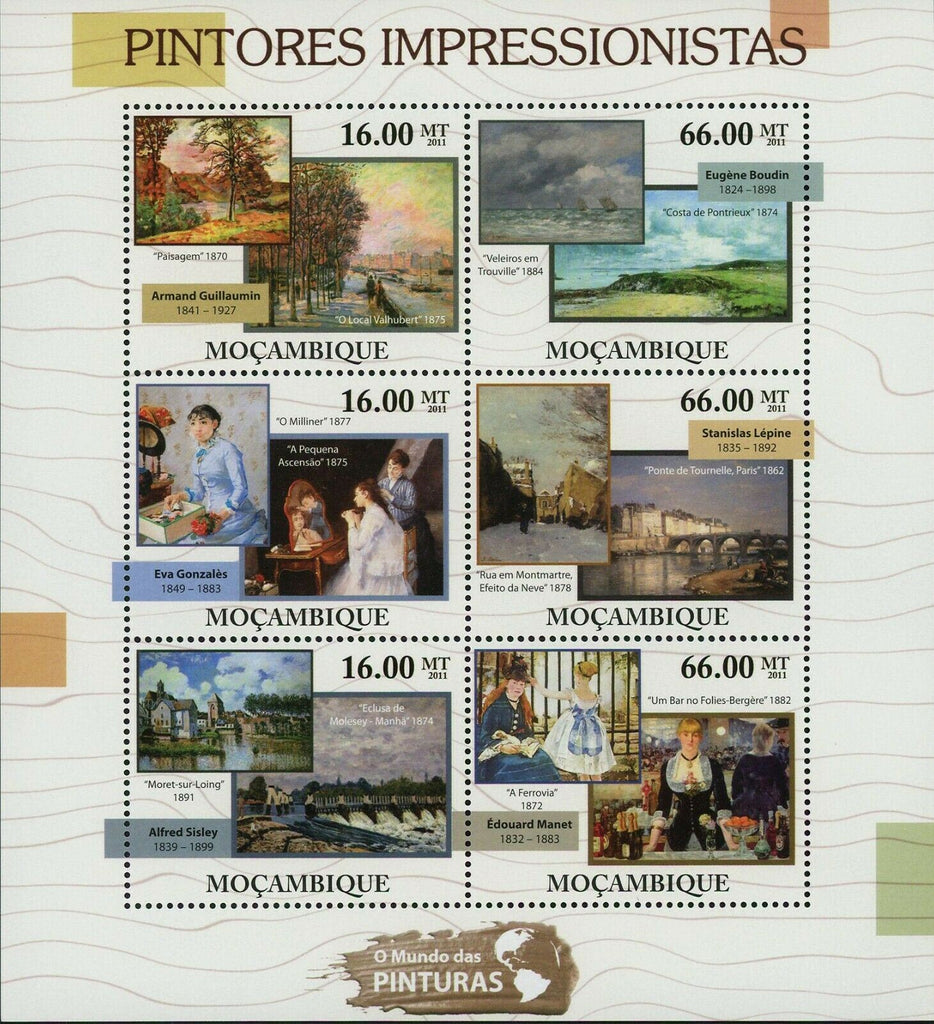 Impressionism Paintings Stamp Armand Guillaumin Edouard Manet S/S MNH #5177-5182