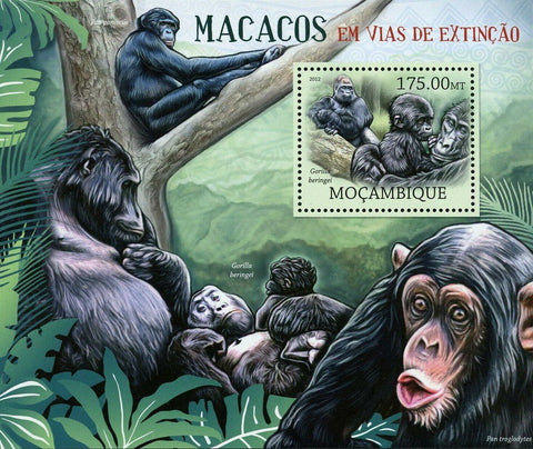 Monkeys Stamp Gorilla Beringei Pan Paniscus Pan Troglodytes S/S MNH #5830/Bl.639