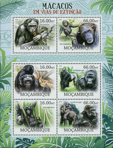 Monkeys Stamp Pan Paniscus Gorilla Beringei Pan Troglodytes S/S MNH #5824-5829