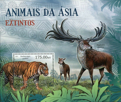 Extinct Animals of Asia Stamp Panthera Tigris Sondaica Megaloceros Giganteus S/S