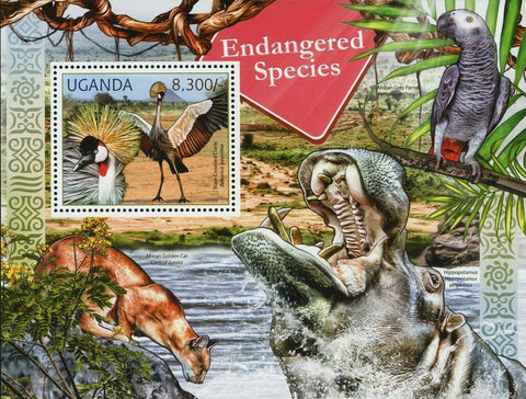 Endangered Species Black Crowned Crane African Golden Cat Caracal S/S MNH #2804