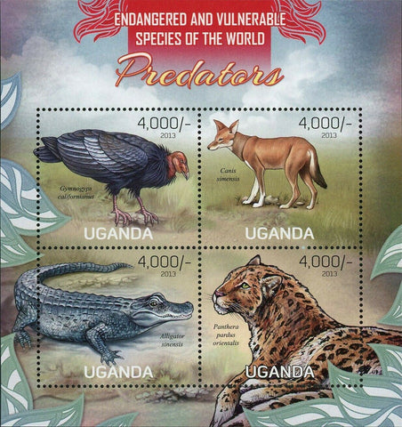 Predator Stamp Gymnogyps Californianus Canis Simensis Alligator Sinensis S/S MNH