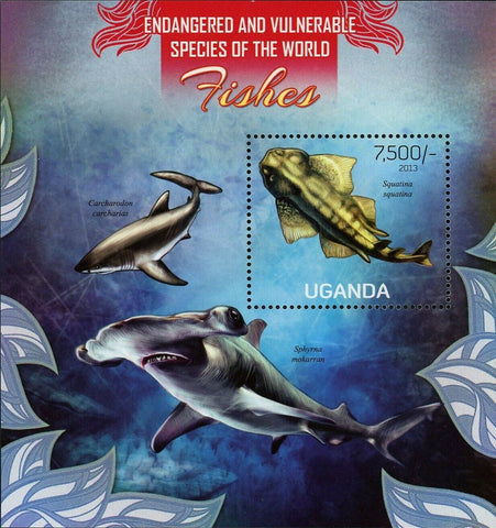Fish Stamp Carcharodon Carcharias Sphyrna Mokarran Squatina S/S MNH #3024/Bl.417