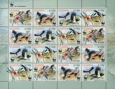 Secretary Bird Stamp WWF Sagittarius Serpentarius Sheet of 4 Sets S/S MNH #3000