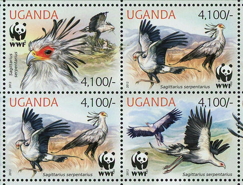 Secretary Bird Stamp WWF Sagittarius Serpentarius Sheet of 4 Sets S/S MNH #3000