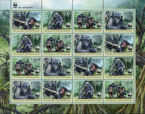 Monkeys Stamp WWF Pan Troglodytes Wild Animal Sheet of 4 Sets S/S MNH