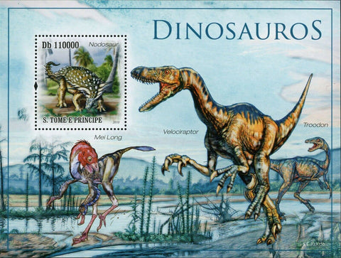 Dinosaurs Stamp Nodosaur Mei Long Velociraptor Troodon S/S MNH #4549 / Bl.780